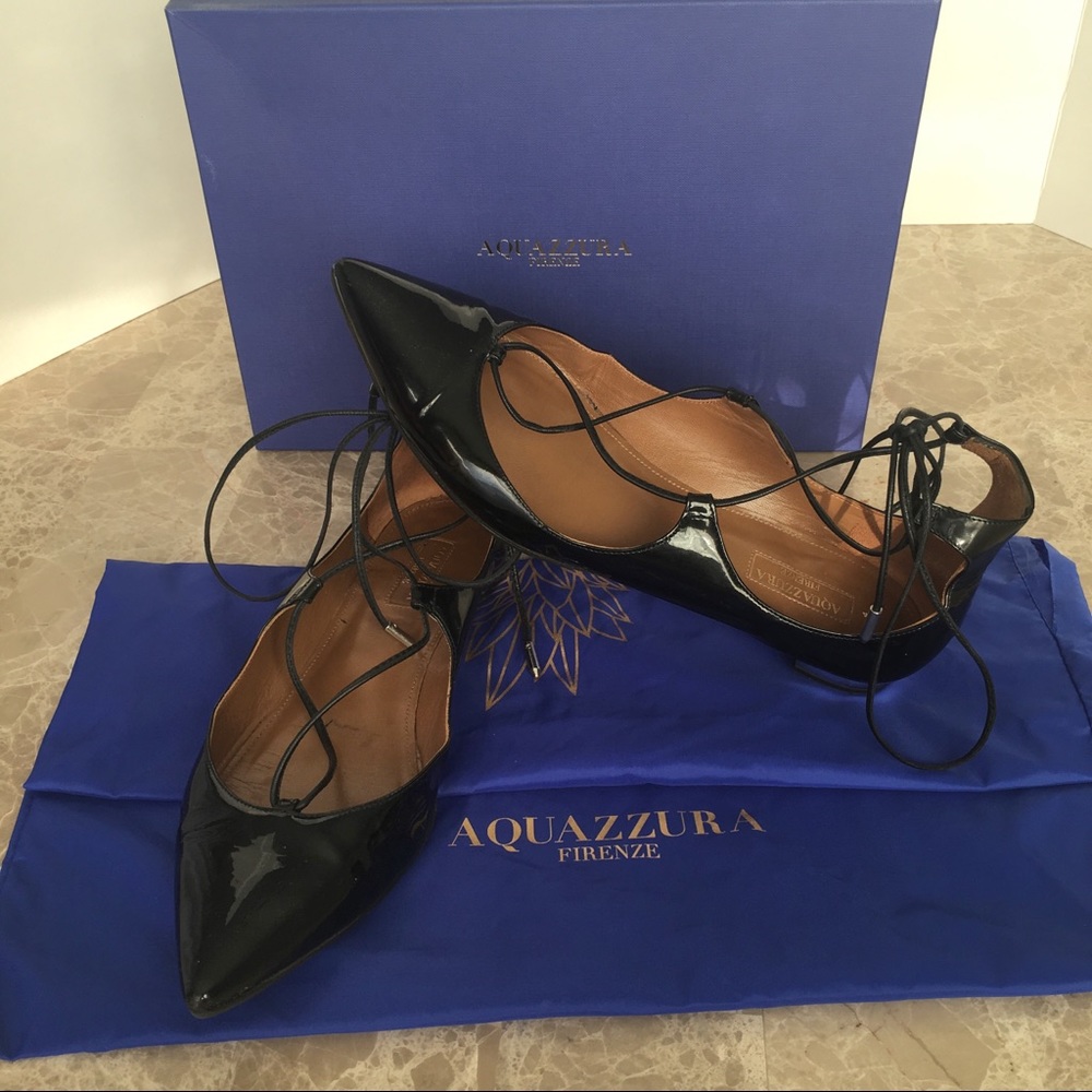 Aquazzura Patent laced up Ballet Christy flats